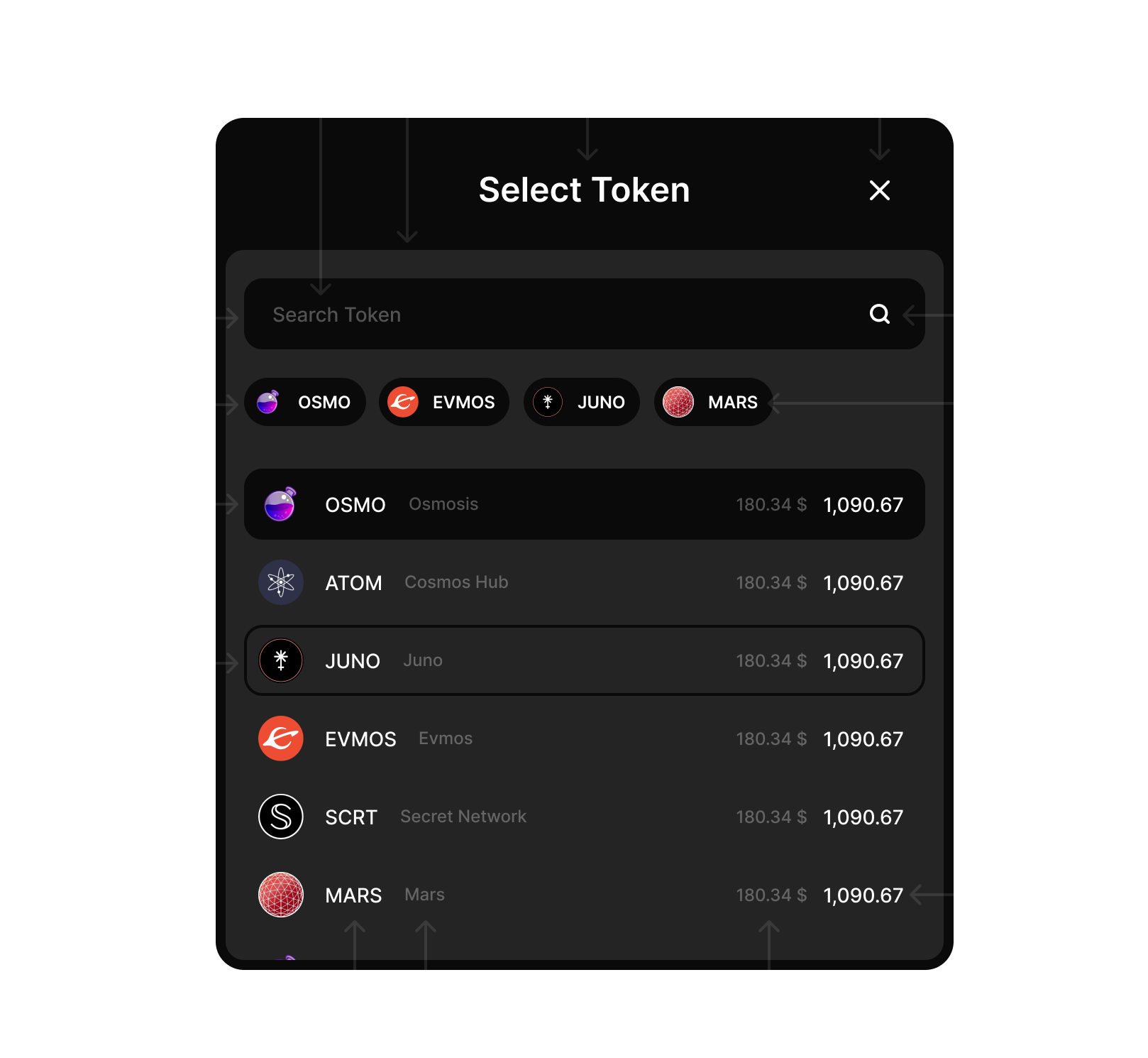 Token Selector screen image